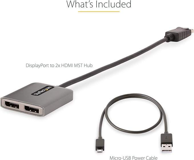 StarTech.com DP to Dual HDMI MST HUB - Dual HDMI 4K 60Hz - DisplayPort Multi Monitor Adapter with 1ft / 30cm Cable - DP 1.4 Multi Stream Transport Hub, DSC | HBR3 - DP to HDMI Splitter (MST14DP122HD)