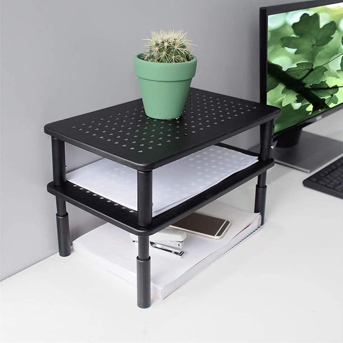 Bracwiser Monitor Stand Riser,3 Level Height Adjustable Desktop monitor stand for Computer, Laptop, Printer, Notebook with Vented Metal Platform 370X235MM 2 Packs,Black