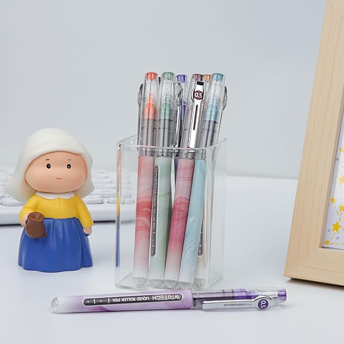 WRITECH Liquid Ink Rollerball Pens: Multi Colored 0.5mm Extra Fine Point Tip Rolling Roller Ball Pen 8ct Assorted Colors for Journaling Smooth Writing Note Taking No Bleed & Smudge & Smear