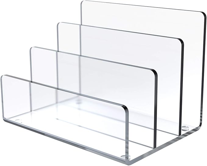 Jucoan Clear Acrylic File Holder, 3 Sections Vertical Desktop Organizer, 9 x 6.5 x 6.5 Inch Office File Sorter Stand Rack for Documents Letter Book