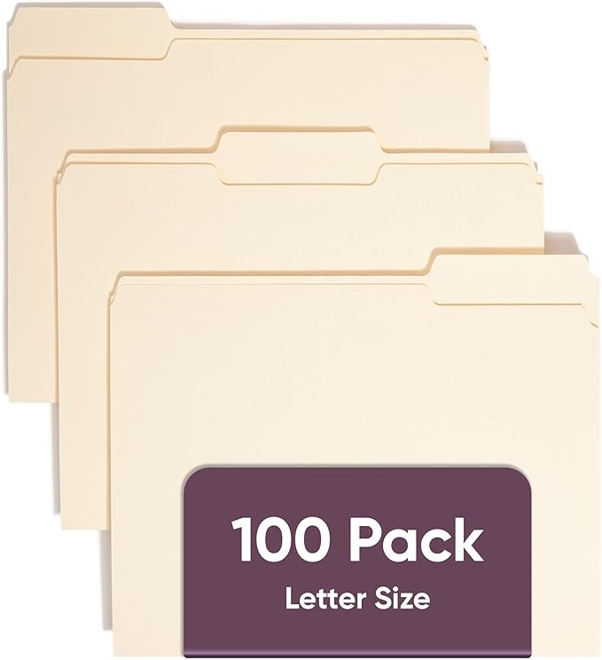 Smead File Folders Letter Sized, 1/3-Cut Tab, Assorted Positions, Letter Size Manila Folders, 100 Per Box (10381)