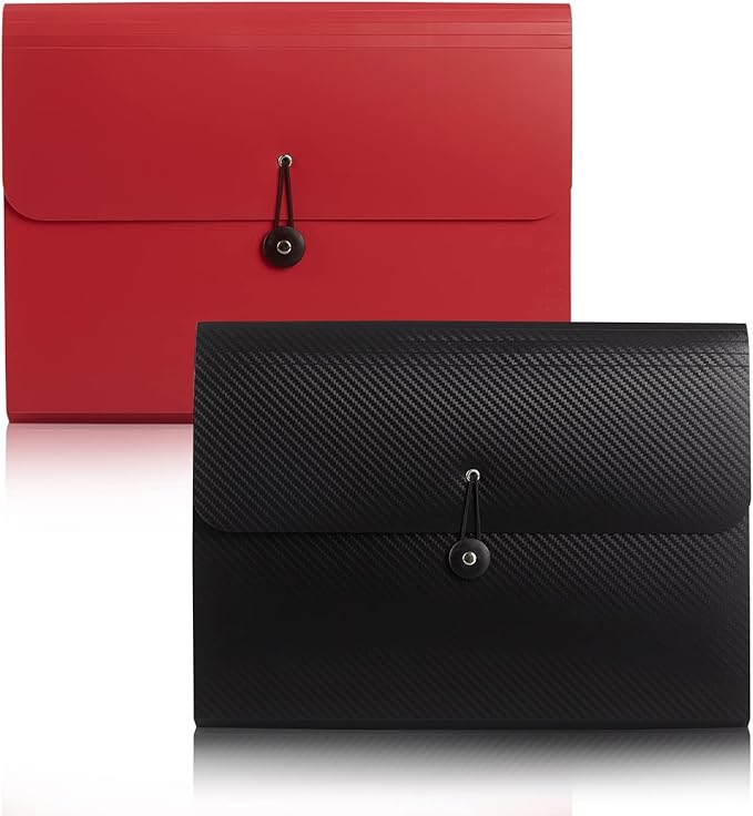 Expanding File Folder File Organizer 13 Pockets File Organizer Accordion Filing Folder Expandable File Folder for Documents Aesthetic Paper Organizer Folder for Work, School, Home, Office, BlackRed