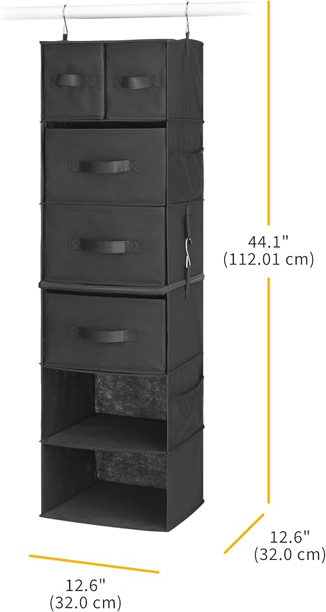 Whitmor Multi-Functional Hanging Organizer with Drawer Inserts- 5 Section - Closet Organizer - Black