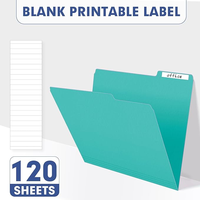 File Folder, PANDRI 120 Pack File Folder, 1/3 Cut Tab, Letter Size, Filing Folder for Office School Business, Aqua
