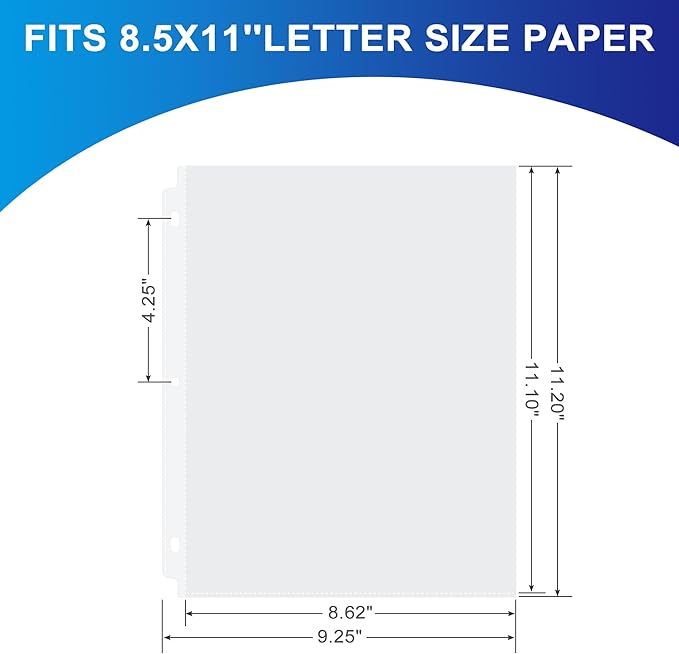 200 Pack Clear Sheet Protectors, 8.5 x 11 inch Page Protectors for 3 Ring Binder,Top Loading Paper Protector for Documents and Photos,Letter Size