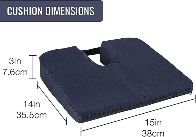DMI Gradual Slope Seat Cushion for Coccyx, Sciatica and Tailbone Pain Used with Dining Room Chairs, Desk Chairs, Car Seats or Wheelchair Cushions, Machine Washable-Cover, 15 Inch, Navy (Pack of 2)