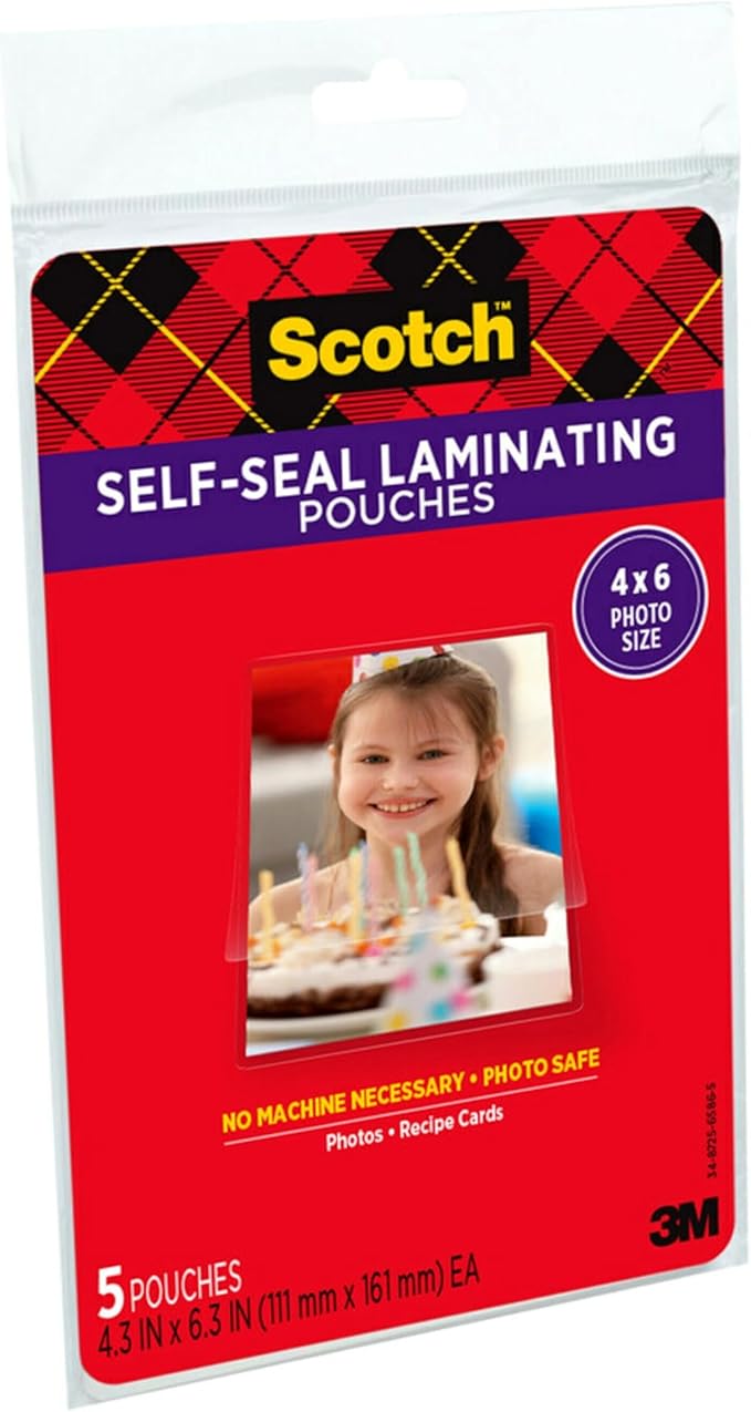 Scotch(R) Self-Sealing Laminating Pouches, Gloss Finish, 4 x 6 Inches (PL900G) (Pack of 2)