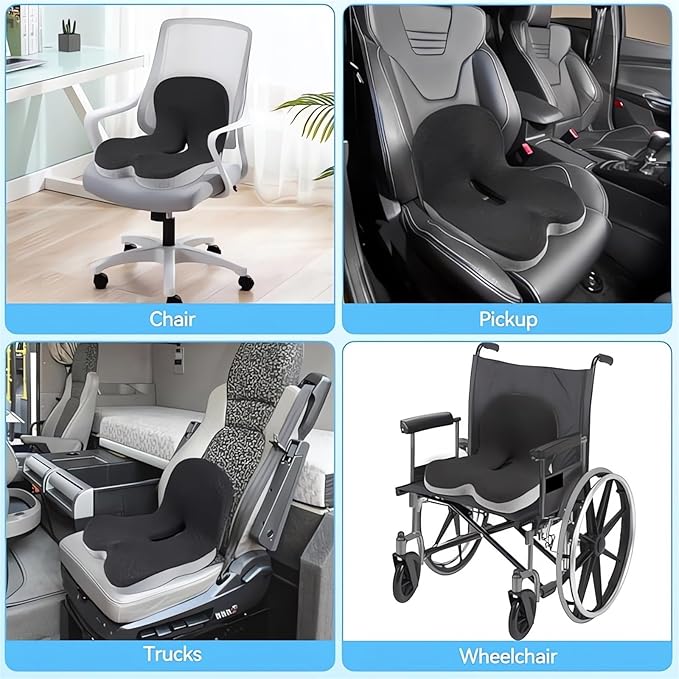 Memory Foam L-Shaped Integrated Seat Cushions for Car Truck Driver Ergonomic L Shape Lumbar Cushion Sciatica Back Pain Relief Office Chair Butt and Back Support Pillow Long Driving Booster Seat (D1)