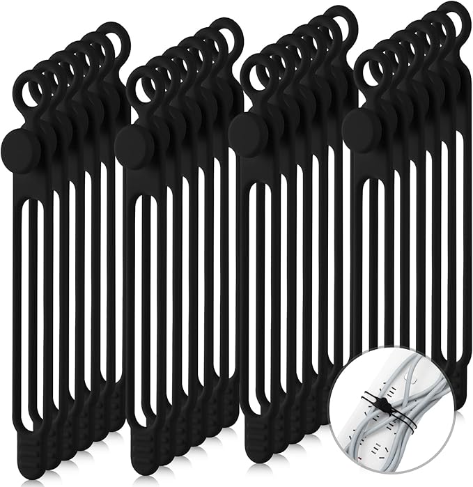 Nuanchu 40 Pcs Silicone Cable Ties Reusable Holder Adjustable Straps Multipurpose Charging Cable Organizer for Fastening Charging Cords Wires(7.1 Inch,Black)