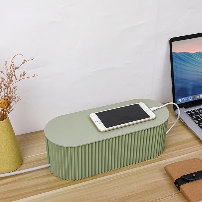 FABROK 2 Pack Cable Management Box, Cord Organizer Box with 20 Cable Ties, Power Strip Storage to Hide Charger Adapter Power Cord Charging Station Green(Small+Large