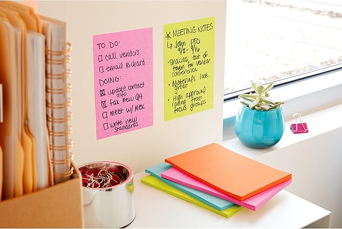 Post-it Super Sticky Lined Notes, 3 Sticky Note Pads, 4 x 6 in., School Supplies for Students, Ideal for Textbooks, Notebooks, Walls and Vertical Surfaces, Supernova Neons Collection