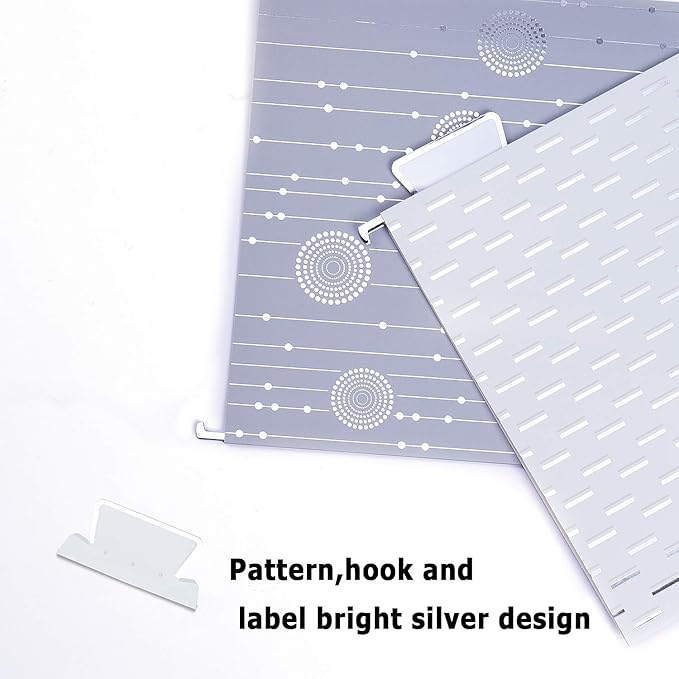 Y YOMA 12 Pack Decorative Hanging File Folders Letter Size File Folder Cute Pretty Hanging Folder Organizer for Filing Cabinet Office Home Desktop with 1/5-Cut Adjustable Tabs, 3 Silver Foil Design