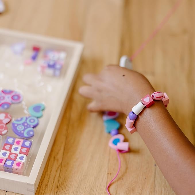 Melissa & Doug Created by Me! Heart Beads Wooden Bead Kit, 120+ Beads and 5 Cords for Jewelry-Making