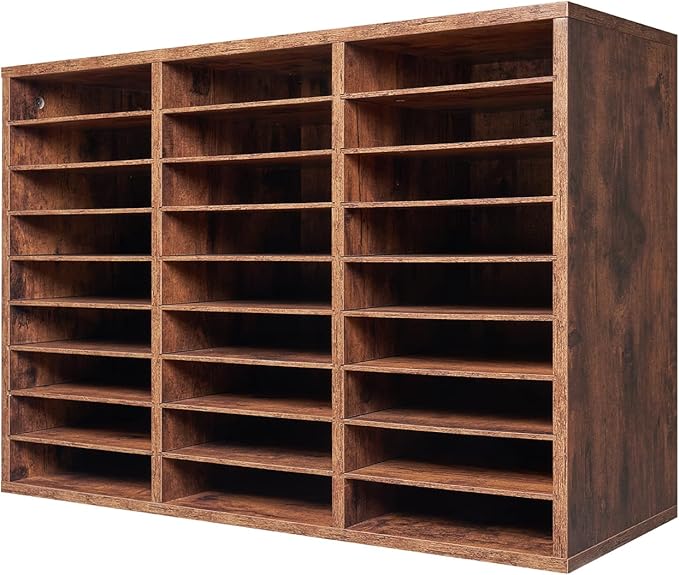 VEVOR Literature Organizer, 27 Compartments Office Mailbox with Removable Shelves, Wood Mailbox Sorter Particle Board Office Home Classroom Storage, File Sorter for File, Document, Paper, Dark Brown