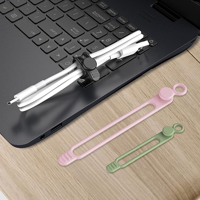 Nearockle Silicone Cable Ties Cord Organizer for Cable Management, 24PCS 4.2" and 7.1" Reusable Cable Organizer Electronic Accessories for Home, Office, Kitchen, School, Travel (4 Colors)
