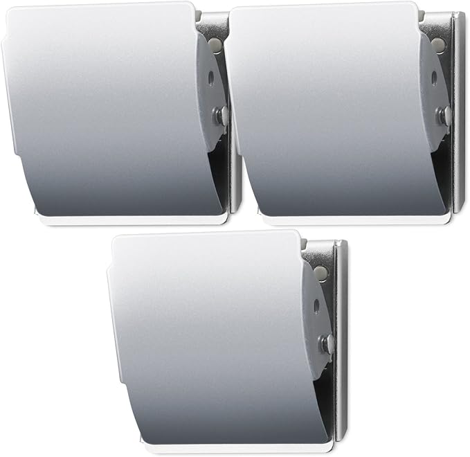 Extra Strong Magnetic Binder Clips, Set of 3 Large Silver Clips for Fridge, Office, and Home Use