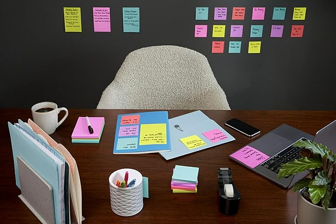 Post-it Super Sticky Lined Notes, 3 Sticky Note Pads, 4 x 6 in., School Supplies for Students, Ideal for Textbooks, Notebooks, Walls and Vertical Surfaces, Supernova Neons Collection