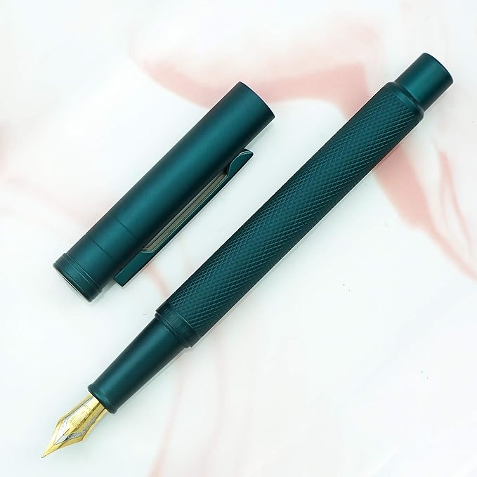 Asvine Dark Green Forest Fountain Pen Extra Fine Nib Classic Design with Converter and Metal Pen Case Set