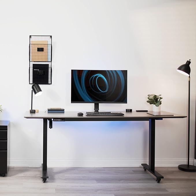 VIVO Pneumatic Free Standing Single Monitor Mount Desk Stand, Tall Height Adjustable Arm for Screens up to 32 inches, Black, STAND-V001V