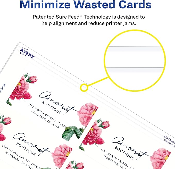 Avery Clean Edge Printable Business Cards with Sure Feed Technology, 2" x 3.5", White, 1,000 Blank Cards for Inkjet Printers (08870)