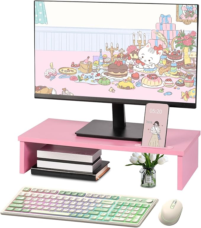 21" Monitor Stand Riser with Phone Holder, Monitor Stand for Desk, Computer Monitor Stand, Desk Shelf for Top of Desk, Desktop Organizer for Laptop, Printer, TV