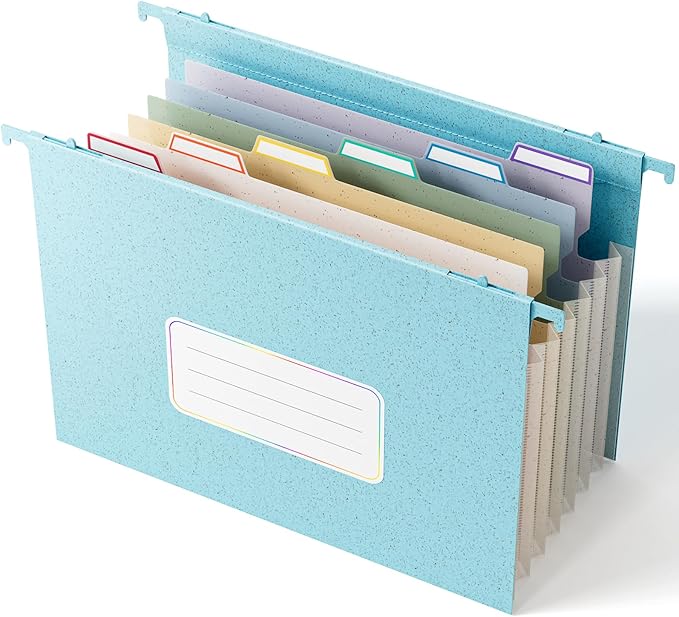 Wheat Straw Expanding Hanging File Folders,1.2" Accordion Pockets File Organizer, Large Capacity,Letter Size for Filing Cabinet,100% BPA Free, Return to Nature, Healthy Living-Sky Blue