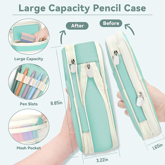 52 PCS Aesthetic School Supplies with Cute Pencil Case, Stationery Essentials with Pens Pencils and Pastel Highlighters Set, College Back to School Supplies for Teen Girls, Office Supplies - Blue