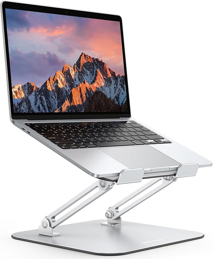OMOTON Laptop Stand for Desk, Ergonomic Metal Adjustable Laptop Stand, Laptop Holder Riser with Cooling Function, Computer Stand Compatible with MacBook and All Laptops (10-17.2 inch), Silver