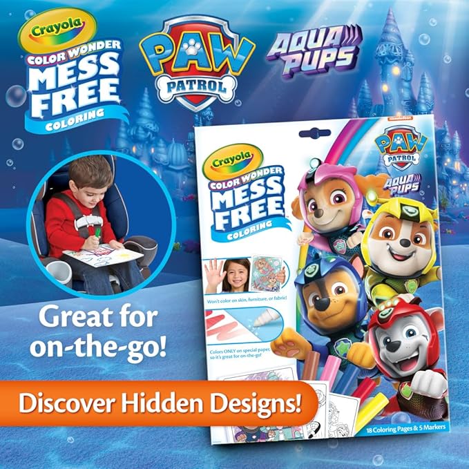 Crayola PAW Patrol Aqua Pups Color Wonder Coloring Set, Mess Free Coloring Pages for Toddlers, Travel Activity, PAW Patrol Toys & Gifts