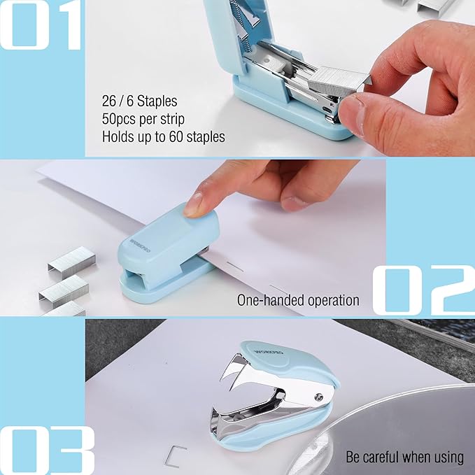 WORKPRO Mini Stapler with Staples, Blue Stapler Set Includes Two Small Staplers, One Staple Remover, 2000 Standard Staples, Lock Design, Non-Slip Base - Staplers for Desk, Classroom, Office