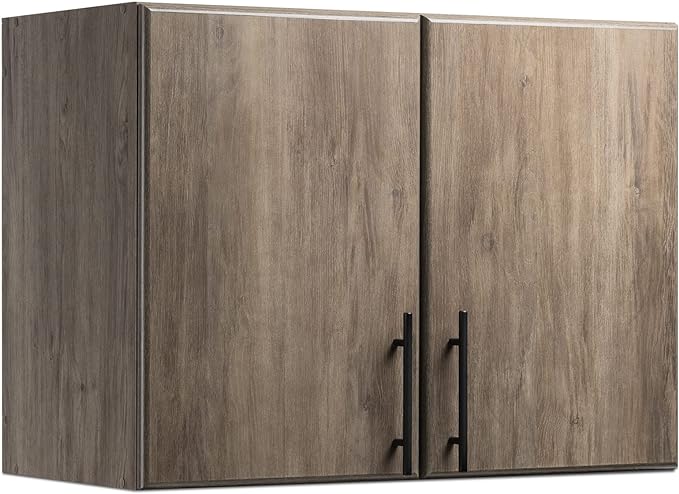 Prepac Elite Functional Wall Mount Shop Cabinet with Adjustable Shelf, Simplistic Stackable 2-Door Garage Cabinet 16" D x 32" W x 24" H, Drifted Gray, DEW-3224