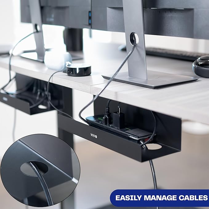 VIVO Under Desk 17 inch Extra Deep Cable Management Trays, Power Strip Holders, Cord Organizers, Wire Tamers for Office and Home, Black, 2 Pack, DESK-AC16-2C