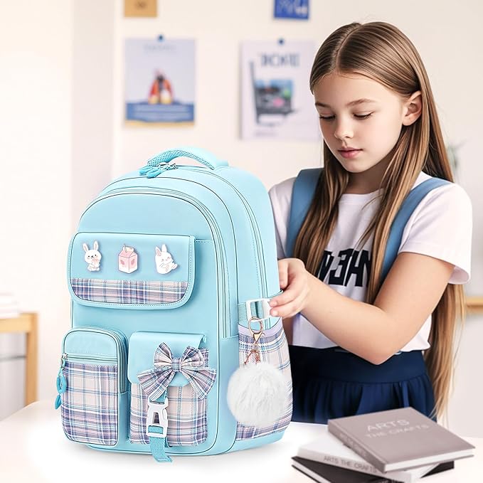School Backpacks for Girl - 5PCS Cute Girls Backpack with Lunch Box Set for Kids Teens Elementary Middle School,18" Large Capacity Bookbag with Multiple Pockets,Perfect for Travel and School