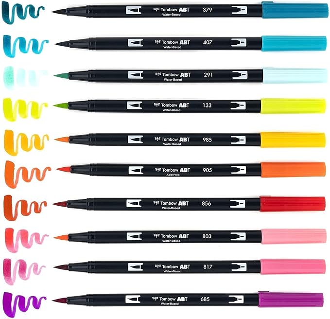 Tombow 56189 Dual Brush Pen Art Markers, Tropical, 10-Pack. Blendable, Brush and Fine Tip Markers