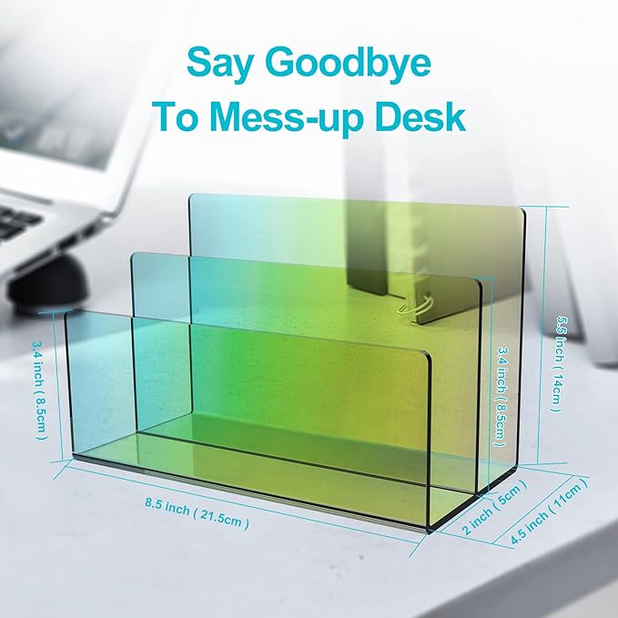 Boloyo Acrylic File Holder,1PC 2 Sections Rainbow File Organizer Mail Letter Sorter Desktop Folder Holder for Home Office School Envelope Bill Filling Paper Document