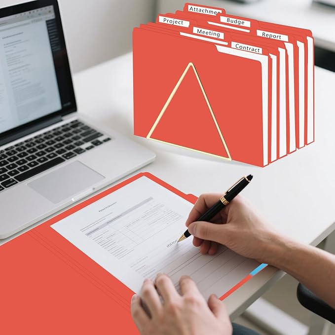 File Folder, HERKKA 120 Pack 1/3 Cut Tab File Folders, File Folders Great for Organizing and Filing, Letter Size, Red