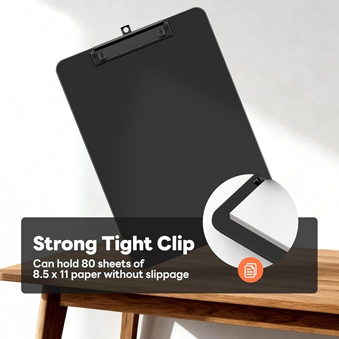 Plastic Clipboard Set of 2, 12.5 x 9'' Letter Size for Classroom, Students, Teacher, Nurse, A4 Black 8.5 x 11'' Clip Board with Low Profile Black Clip, Office & School Supplies