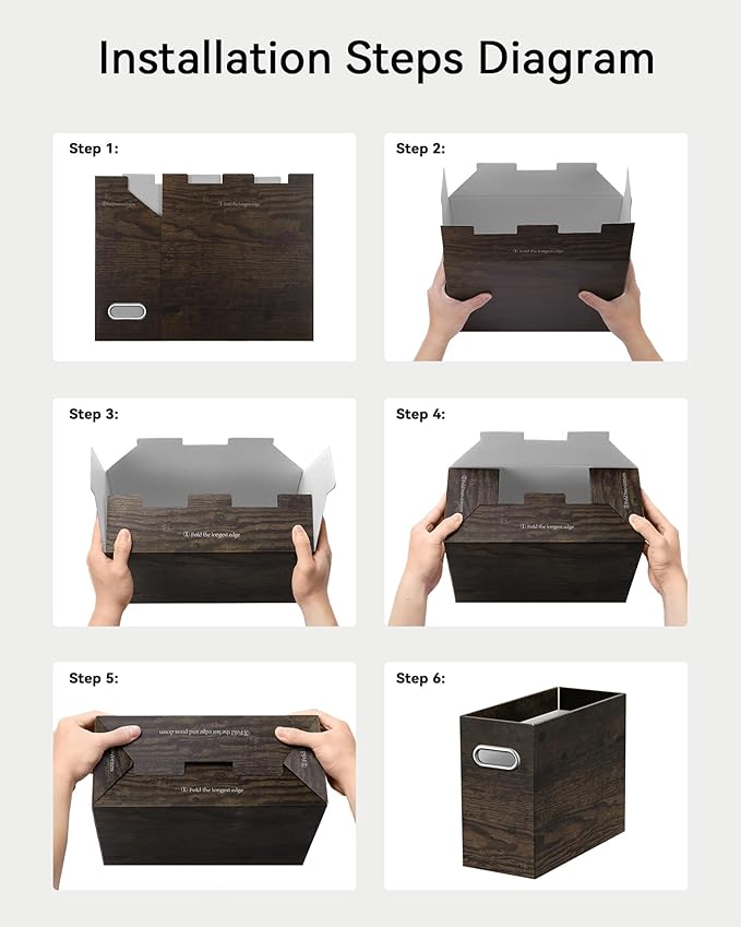 Oterri Cardboard File Organizer Box for Hanging File Folders Letter Size,File Box for Computer Desk,File Cabinet,Working Home,Office,Classroom (Brown Wood Grain Print, Letter Size - 2 Packs)