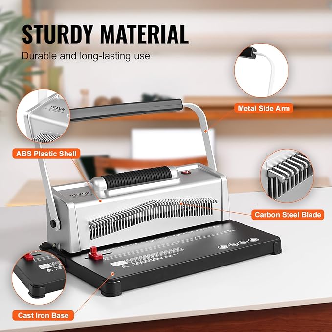 VEVOR Coil Spiral Binding Machine, Manual Book Maker with Electric Binding, 46-Holes Binding 500 Sheets Punch Binder, with 100pcs 5/16'' Coil Binding Spines, for Letter Size, A4, A5