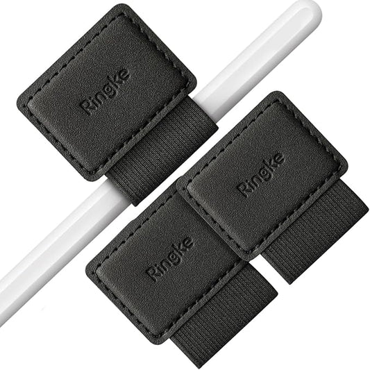 Ringke Pen Holder for Apple Pencil, Journal, Notebooks, and More - 3M Self Adhesive PU Leather Durable Pen Loop with Elastic (3 PACK) - Black