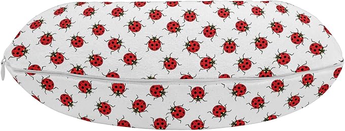 Ambesonne Ladybugs Travel Pillow Neck Rest, Ladybugs Pattern Bunch of Bugs Infinite Speckled Marked Insect Theme Playroom Kids, Memory Foam Traveling Accessory for Airplane and Car, 12", White and Red