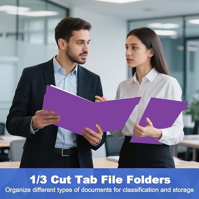File Folder, HERKKA 30 Pack 1/3 Cut Tab File Folders, File Folders Great for Organizing and Filing, Letter Size, Purple