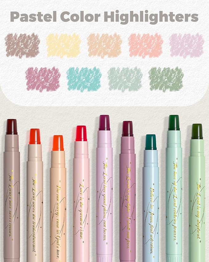 WEMATE Bible Highlighters No Bleed, 9PCS Assorted Colors Gel Highlighters Set, Cute Bible Study Supplies for Scripture Marking, Color Coding & Book Highlighting