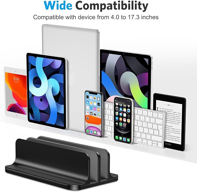 OMOTON Vertical Laptop Stand [Updated Double Version], Desktop Aluminum Mac Book Stand with Adjustable Dock Size, Fits All Mac Book, Surface, Chrome Book and Gaming Laptops (Up to 17.3 inch) (Black)
