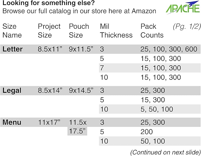 Apache 200 Pack Laminating Pouches 10 mil, Holds 8.5 x 11 Inch Letter Size (9 x 11.5 Inch Sheets), Office and School Supplies, Thermal Laminating Sheets, Super Clear, Round Corner