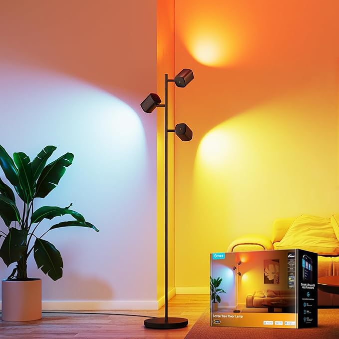 Govee Tree Floor Lamp Compatible with Matter, 3 Rotatable Lights with LuminBlend Technology, Standing Lamp with 64 Dynamic Scenes, Music Sync, Ideal Floor Lamp for Living Room, Bedroom, Office