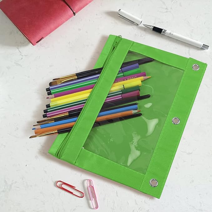 YoeeJob Pencil Pouch for 3 Ring Binder, Zipper Pencil Pouches Bulk, Pencil Case Pouch with Clear Window for Class, School, Office, Green, 24 Packs