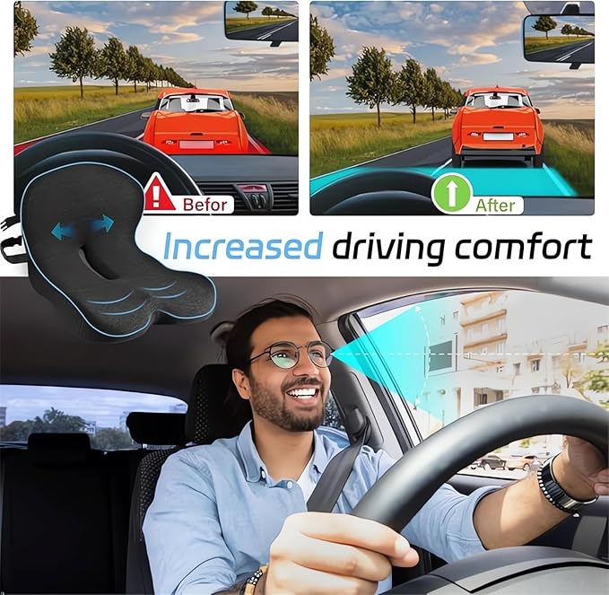 Memory Foam L-Shaped Integrated Seat Cushions for Car Truck Driver Ergonomic L Shape Lumbar Cushion Sciatica Back Pain Relief Office Chair Butt and Back Support Pillow Long Driving Booster Seat (E1)