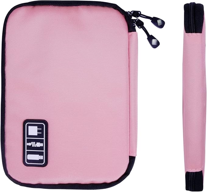 Electronics Travel Organizer,Portable Waterproof Electronic Travel Storage Bag for Small Charging Cord Storage,Charger,SD Card etc,for Travel,Business -Pink Green