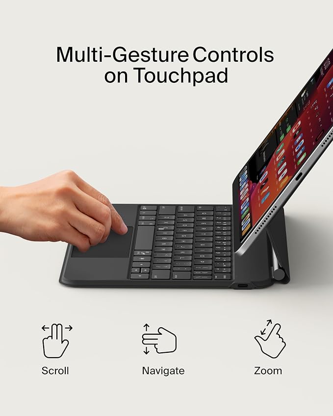 Belkin Pro Keyboard Case w/Magnetic Stand, Backlit Bluetooth Keyboard, Multi-Gesture Controls, Magnetic Apple Pencil Storage Compatibility, & Multimedia Keys for iPad Pro 11" (M4/M5) - Black